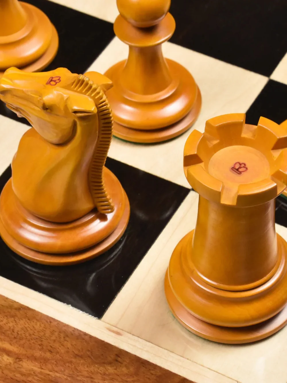 1849-50 Leuchars Cook Staunton Chess Pieces Ebony Wood & Antiqued Boxwood - 4.5" - Image 14