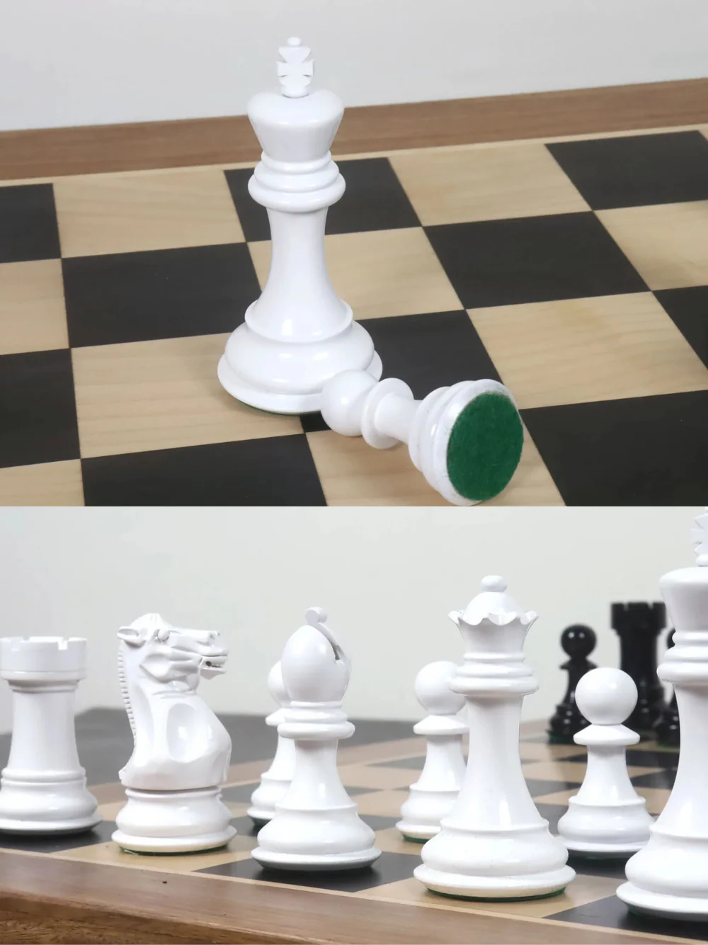 4.1" Pro Staunton Lacquered Wooden Chess Pieces Black & White - Image 3