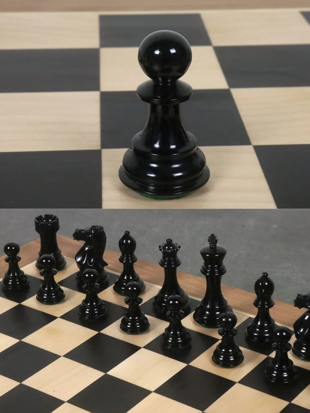 4.1" Pro Staunton Lacquered Wooden Chess Pieces Black & White - Image 4