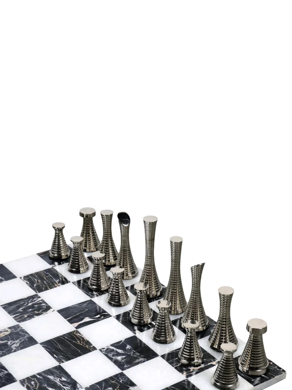 3.9" Brass Modern Tower Chess Pieces & 15" Marble Board Chess Set - Image 3