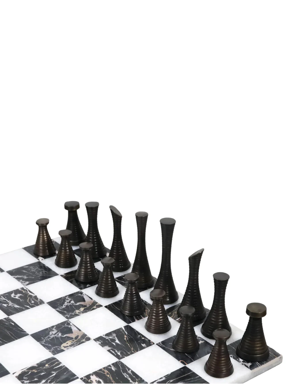 3.9" Brass Modern Tower Chess Pieces & 15" Marble Board Chess Set - Image 4