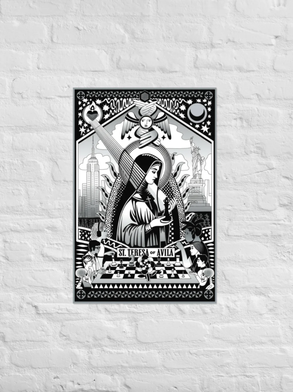Teresa – Black & White Chess Photo Art Poster - Image 3