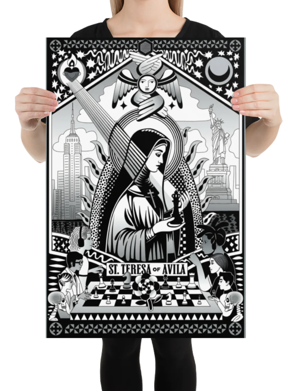 Teresa – Black & White Chess Photo Art Poster - Image 5